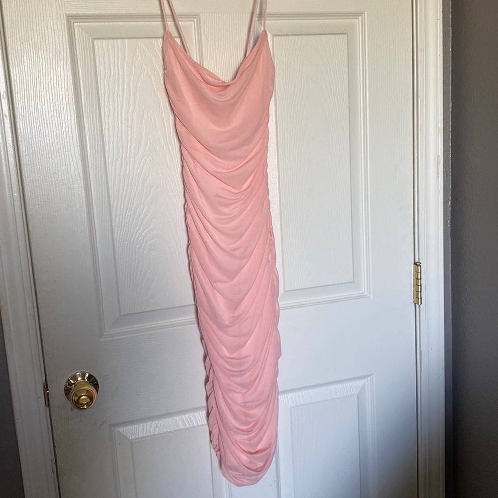 Blush midi ruched dress